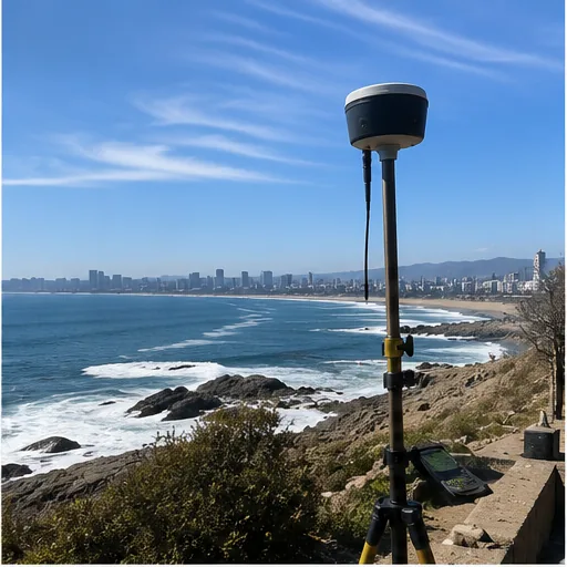 Receptor GNSS midiendo en la costa